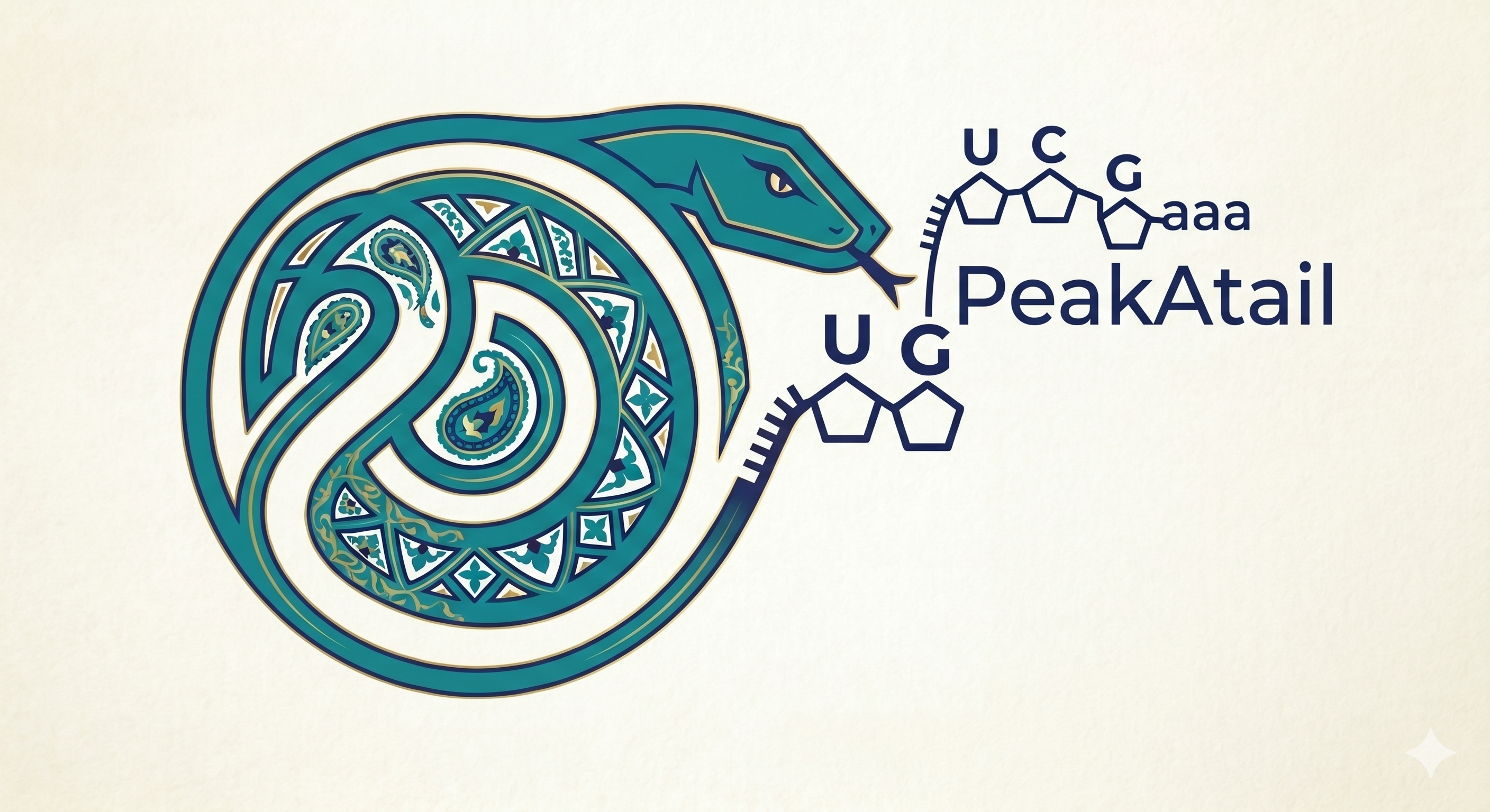 PeakATail — coiled snake wordmark with poly(A) tail